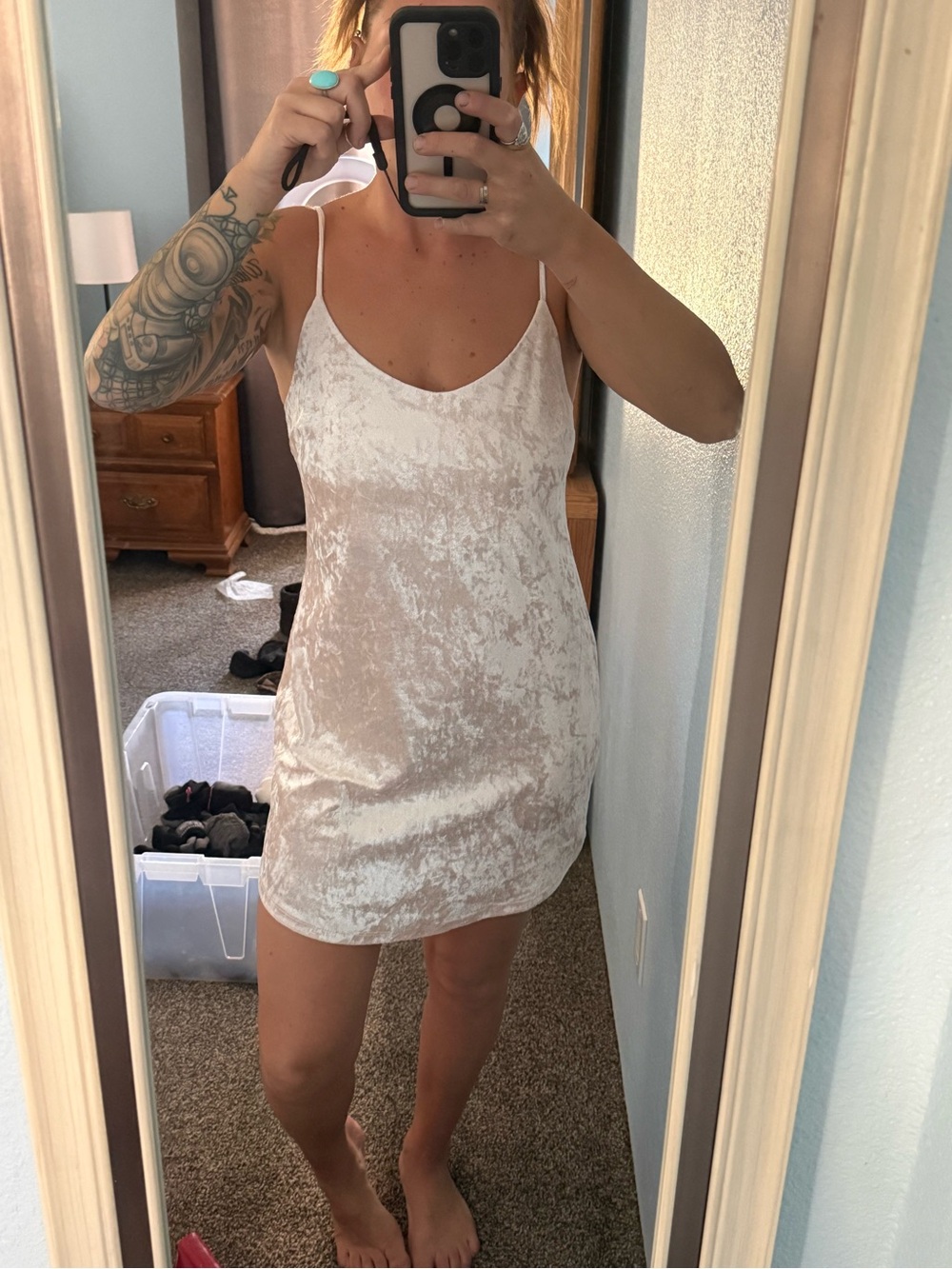 Pink Crushed Silvery Velvet Slip Dress